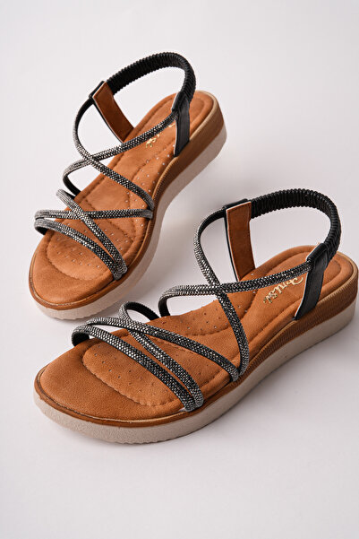 Madam Tarz SPR-331 Ελαστικά σανδάλια με επίπεδη σόλα και πέτρες