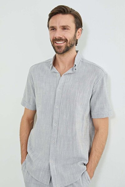 Fulla Moda Flared Buttoned Linen Look Shirt