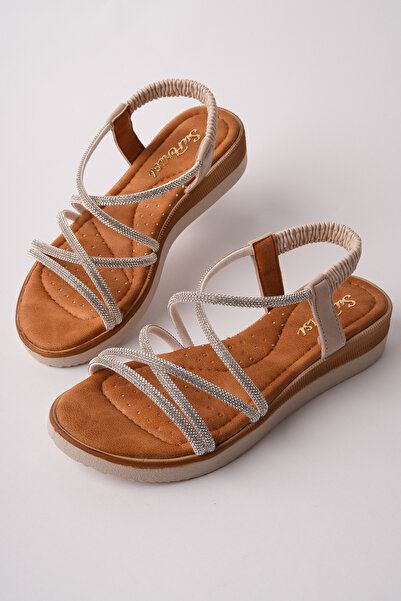 Madam Tarz SPR-331 Ελαστικά σανδάλια με επίπεδη σόλα και πέτρες