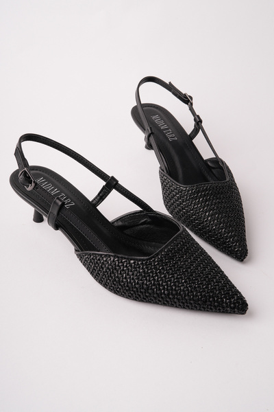 Madam Tarz JBR-F80 Ψάθινα παπούτσια με λεπτό τακούνι και ζώνη