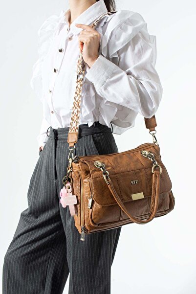 571 Collections Çanta Washed Leather Multi-Pocket Shoulder Bag Brown Model: (...