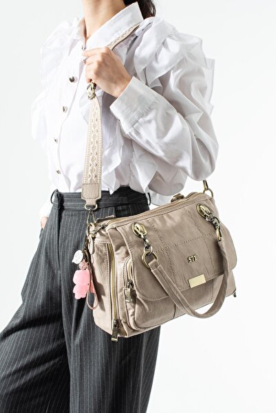 571 Collections Çanta Πλυμένη δερμάτινη τσάντα ώμου με πολλές τσέπες, μοντέλο...