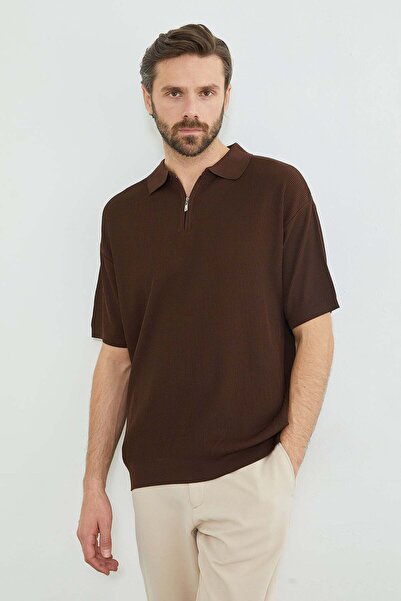 Fulla Moda Tricou tricotat cu guler polo și jumătate de fermoar