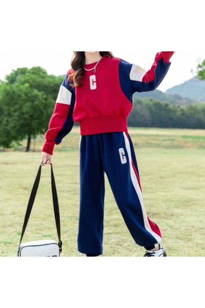 FASHION Colorblock Letter Print Tracksuit Set for Women