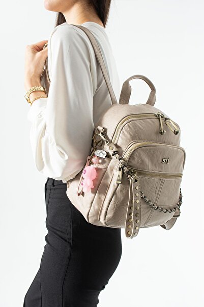 571 Collections Çanta Washed Leather, Multi-Compartment, Backpack (Casual, Tr...