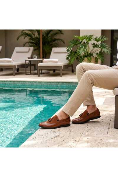 Oneka Shoes حذاء لوفر كاجوال للرجال مزين بالترتر والشراشيب من الجلد اللامع - ...