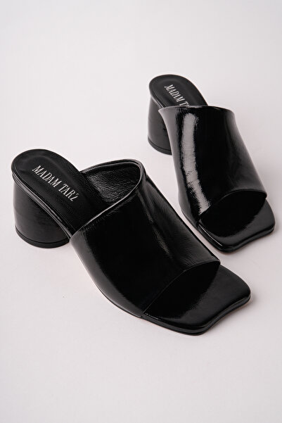 Madam Tarz Παντόφλες από γνήσιο δέρμα με χοντρό τακούνι JBR-T50