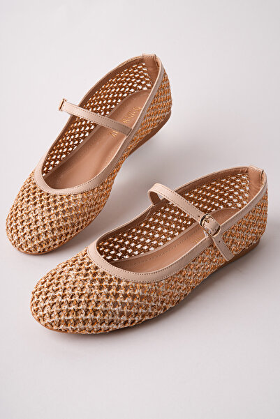 Madam Tarz JBR-M20 Ψάθινες Μπαλαρίνες με Επίπεδη Σόλα και Ζώνη