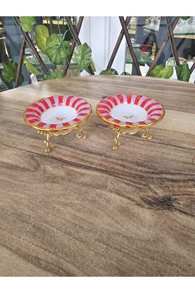 GÜRCÜGLASS Pink Butterfly Model 2-Piece Lokumluk, 7 cm in Diameter