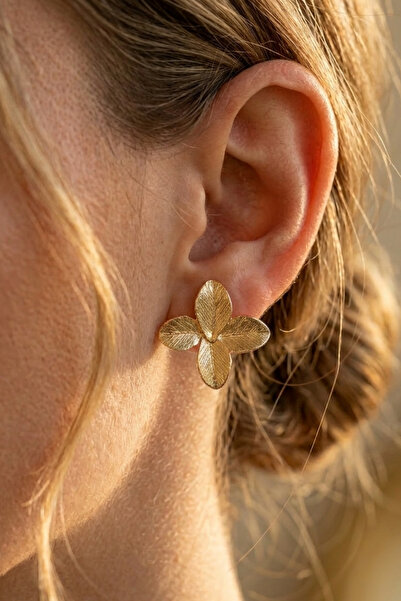 Elika Silver Gold Sparkling Clover Model Vintage Earrings