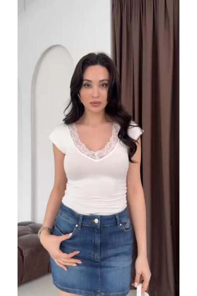 Elaxi Γυναικεία μπλούζα από κασμίρ με κοντό μανίκι και λαιμόκοψη V