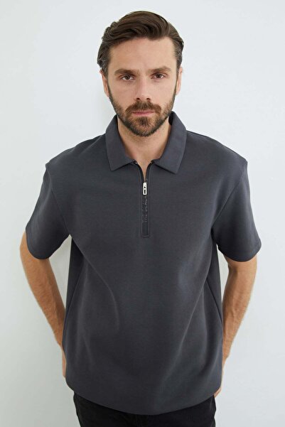 Fulla Moda Zippered Polo Neck Piqué T-Shirt