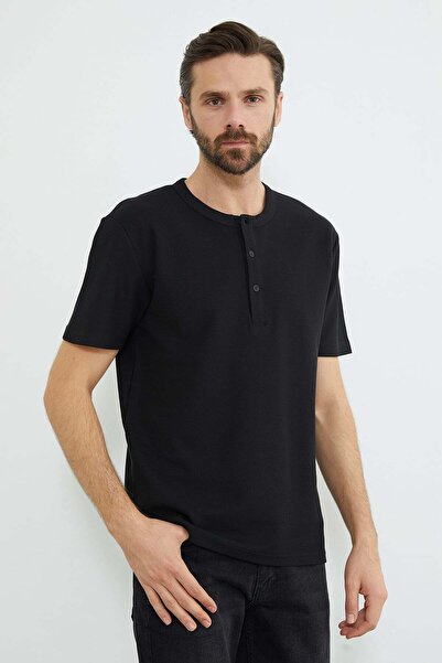 Fulla Moda Μπλουζάκι με κουμπιά από ύφασμα κηρήθρας και λαιμόκοψη ποδηλάτου