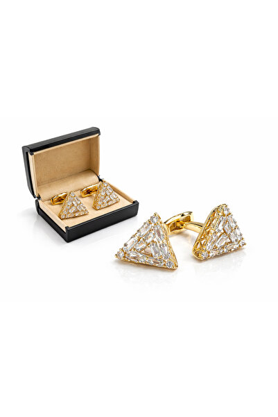 Generic Luxury Gold Plated Triangle Crystal Cufflinks for Men – Premium Acces...