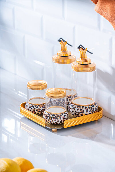 ACAR Ortigia Glass Tray, Oil Container, Vinegar Container & Spice Set