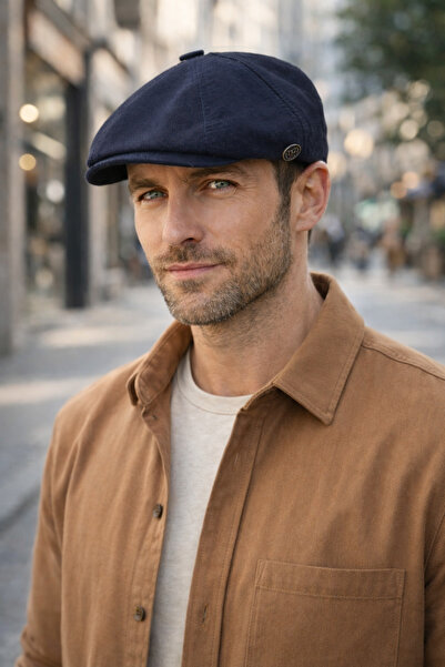 FEEMELS Μοντέλο Davit Beckham ΣΚΟΥΡΟ ΜΠΛΕ Λινό καπέλο κασκέτο - Βρετανικό καπ...