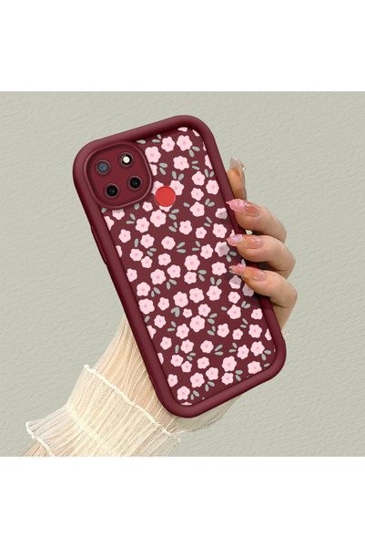 CASEVIBE Realme C25/C25S/C12 Compatible Cute Floral Patterned Claret Red Phon...