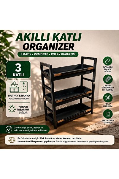 QEN PLASTİK 3 KATLI ÇOK AMAÇLI ORGANİZER SEPETLİ RAF & MUTFAK BANYO & BALKON ...