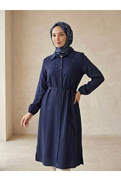 Lunsera Store Long Tencel Tunic-Navy Blue