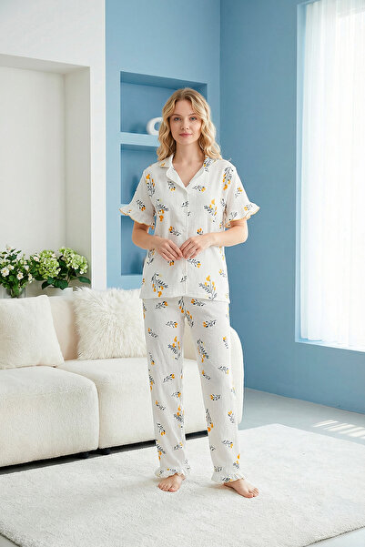 MİSSLALE Buttoned Short Sleeve Women's Pajama Set