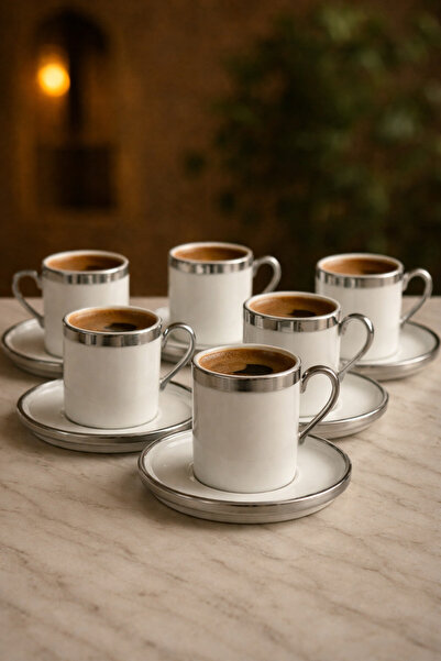 YzHome 6 Kişilik Porselen Lüks Platin Kaplama Kahve Fincan Takımı Seti 100ml