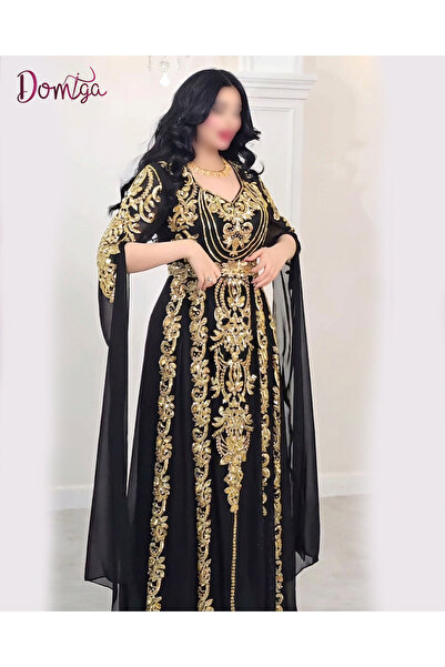 domiga Chiffon Kaftan with Luxurious Golden Embroidery and Regal Klos Pattern