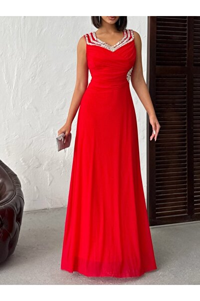 ADAMODA.RO Μακρύ φόρεμα από τούλι διακοσμημένο με στρας