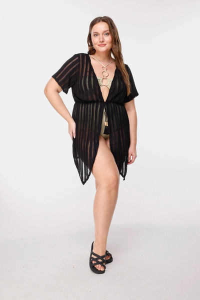 Shape Of You Transparent Kimono with Stripe Detail