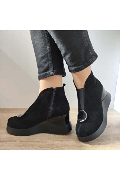 PERLLA Γυναικεία 1607-3 Μαύρα βελούδινα casual μποτάκια - Μαύρο, 39