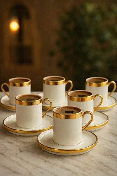 YzHome 6 Kişilik Porselen Lüks Platin Kaplama Kahve Fincan Takımı Seti 100ml