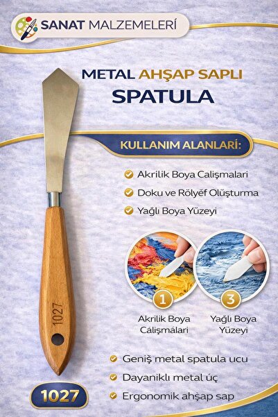 Artdesign Özel Yan Kesik Spatula Paslanmaz Metal Ahşap Saplı