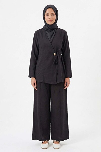 Lale Butik Double-Breasted Collar Side Tie Tesla Suit 2069 Black