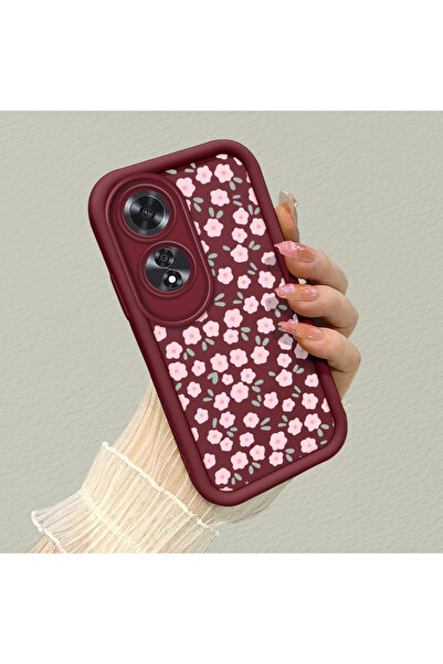 CASEVIBE Oppo A60 Uyumlu Şirin Çiçek Desenli Bordo Telefon Kılıfı