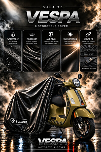 SULAITE Motosiklet Brandası VESPA GTS Motor Brandası Su Geçirmez UV Koruma Ka...