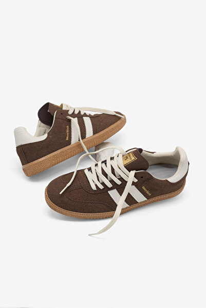 Tonny Black Unisex Brown Suede Thermo Sole Lace-Up Sneakers with Side Stripes