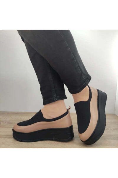 PERLLA Παπούτσια casual DAMA 1375-9 GREJ CAPUCINO + STRETCH NEGRU - Καπουτσίν...