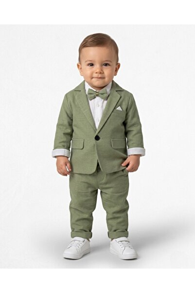 VOY KİDS Βρεφικό σετ 4 τεμαχίων για αγόρια, με λινό μπουφάν, παντελόνι και πο...