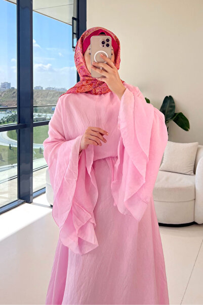 Ovn. Victoria İspanyol Kol Tül Elbise - Pembe