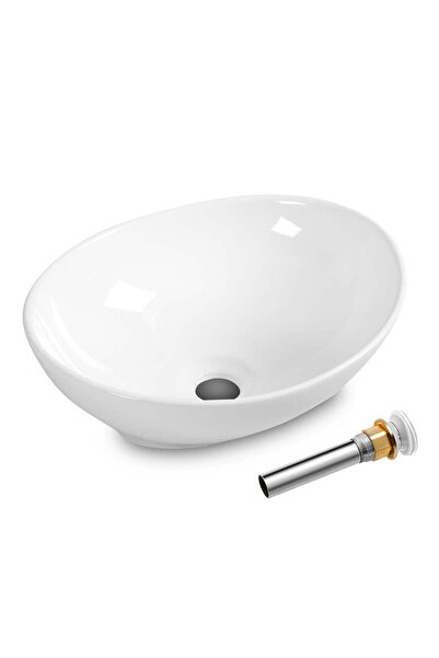 COSTWAY BA7146 Chiuvetă ovală din ceramică albă, cu o singură cuvă, 13 x 5.50...