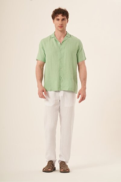 Whitefin Men's Short Sleeve Linen Shirt Green