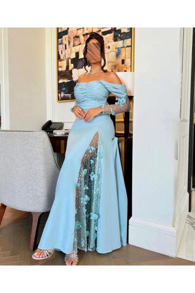 Mira Barbie Evening Gown Is Soft and Elegant with Embroidery and Flowers on the Sleeves and Hem, Luxurious and Very Regal.