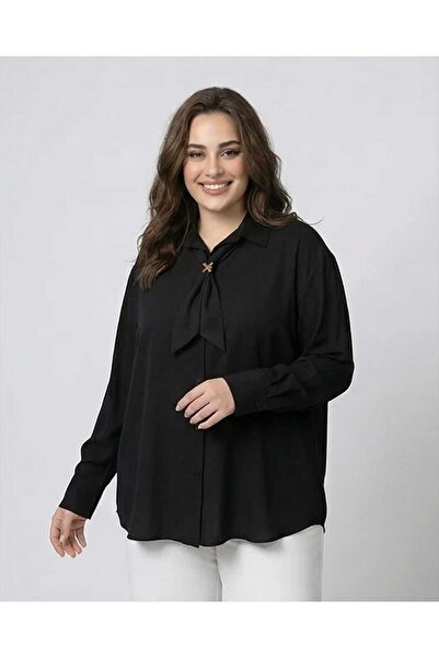 AlanTeks Μπλούζα πουκάμισο από 100% ύφασμα Modal με φιόγκο