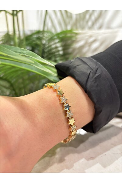 Veralys Atelier GOLD RENK YILDIZ MODEL SIRALI TAŞ DETAYLI 14K ALTIN KAPLAMA Ç...