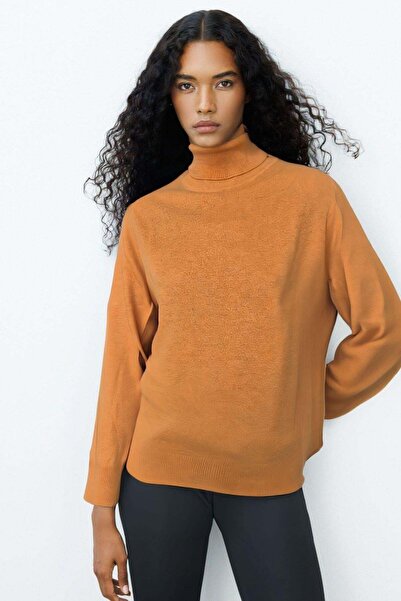 Desen Triko Γυναικεία Κλασική Μπλούζα με Λαιμόκοψη Κουκούλα Καφέ