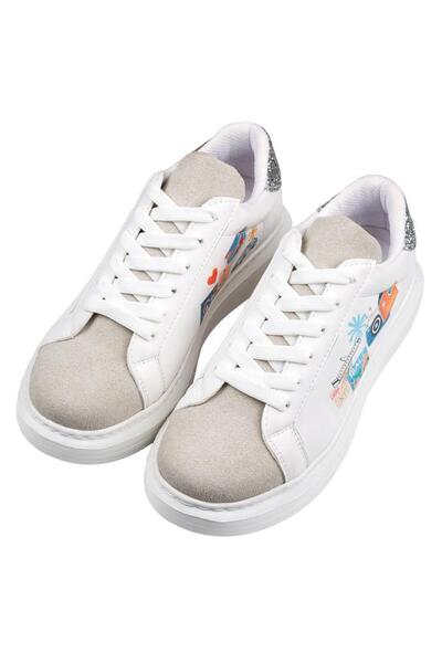 Dogo Γυναικεία Vegan Δερμάτινα Λευκά Sneakers - Σχέδιο Travel Collage