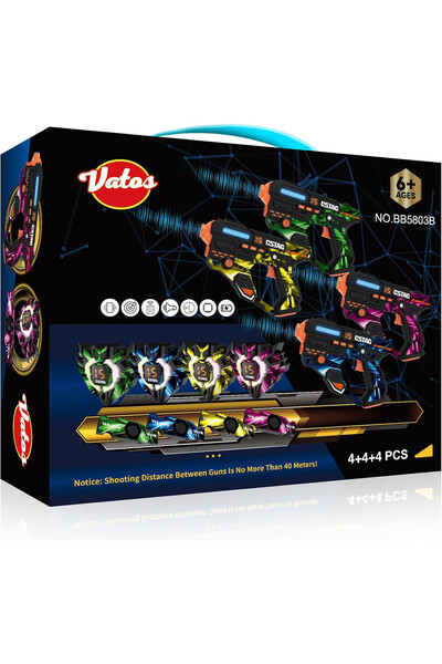 VATOS Σετ λέιζερ τάγκ με 4 παιδικά όπλα και 4 γιλέκα, εμβέλεια 40 μέτρα, φώτα...