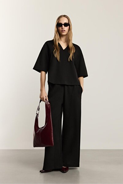 LEFTIES Wide leg interlok pantolon