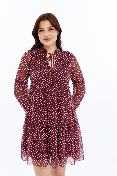 Select Moda Γυναικείο φόρεμα σιφόν με λεπτομέρεια γιακά και ελαστική μέση, με...