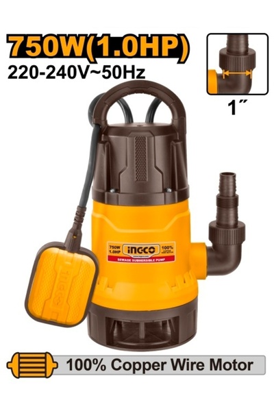 Ingco Πλαστική υποβρύχια αντλία με φλοτέρ 750 W