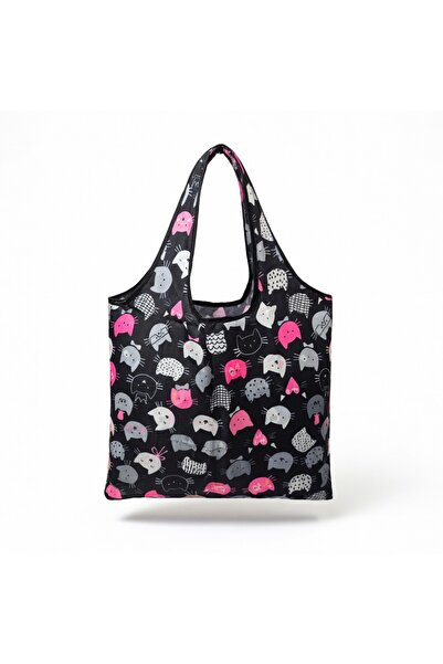 Hallac Dede Foldable Cloth Shopping Bag with Cat Pattern Polyester Washable S...
